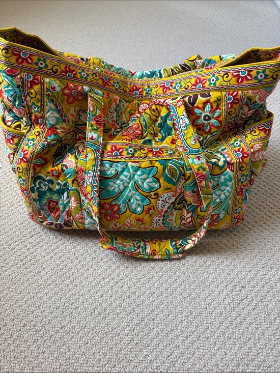 Vera Bradley Handbags - Quilted Vera Bradley Floral Tote Bag in Yellow and Teal